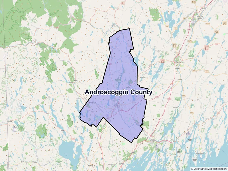 Map of Androscoggin County, Maine and ZIP codes