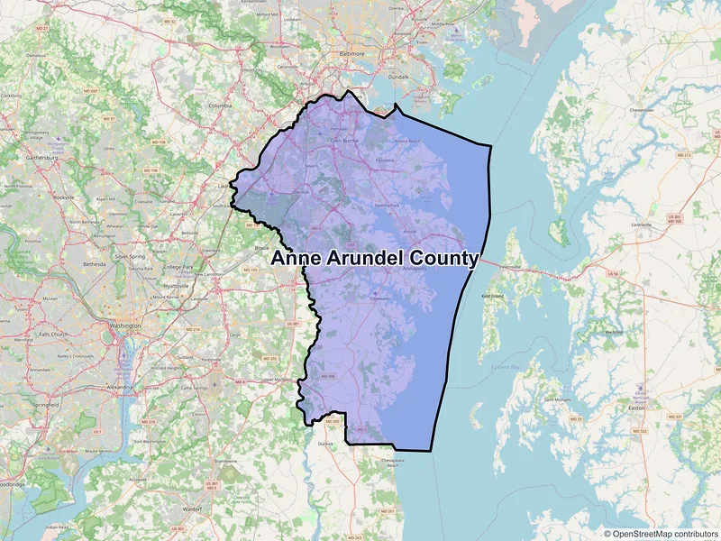 Map of Anne Arundel County, Maryland and ZIP codes