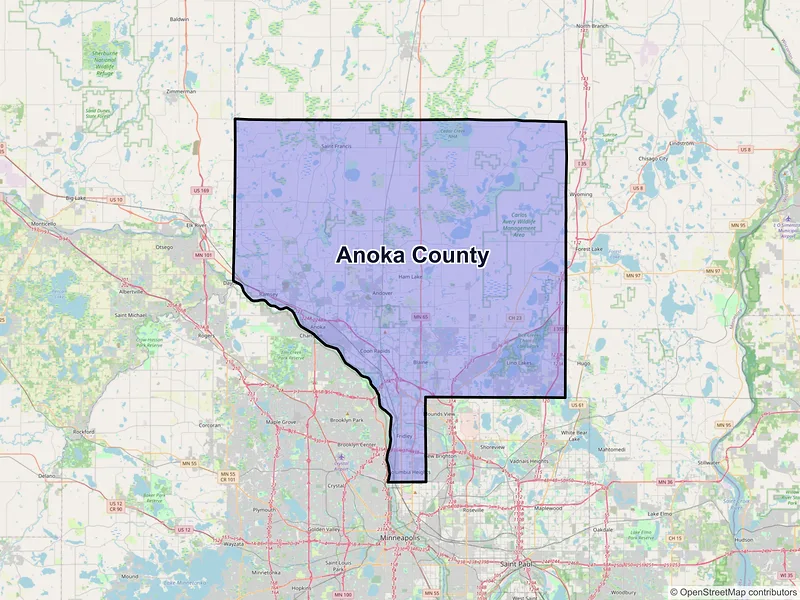 Map of Anoka County, Minnesota and ZIP codes