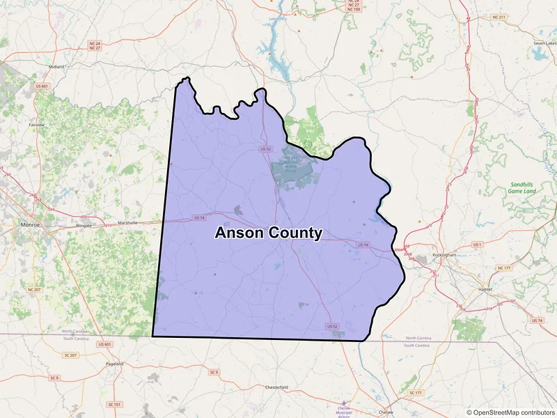 Map of Anson County, North Carolina and ZIP codes