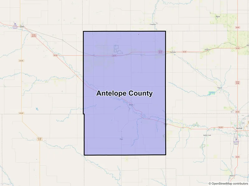 Map of Antelope County, Nebraska and ZIP codes