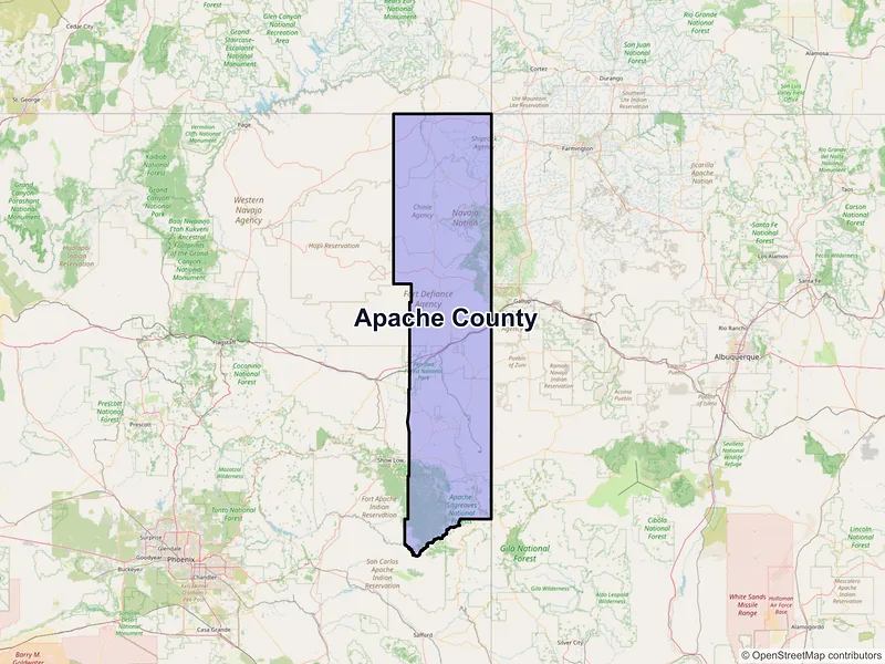 Map of Apache County, Arizona and ZIP codes