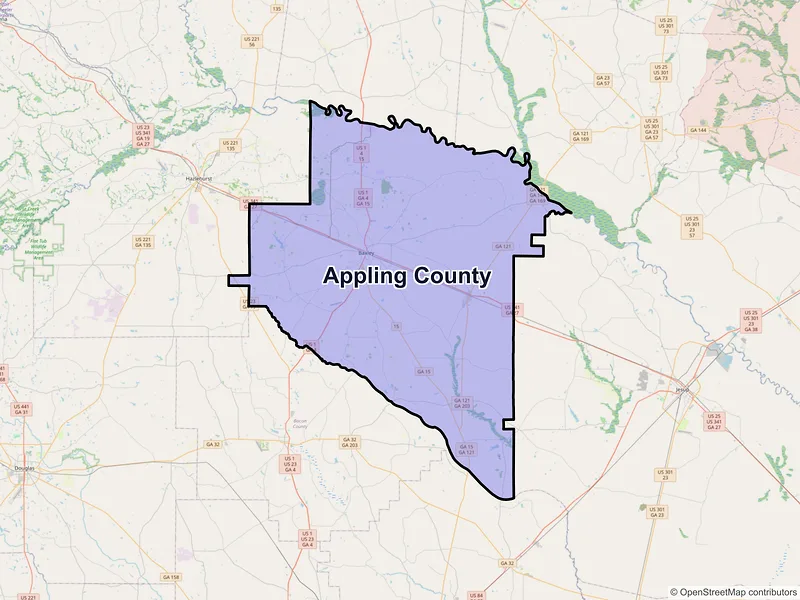 Map of Appling County, Georgia and ZIP codes