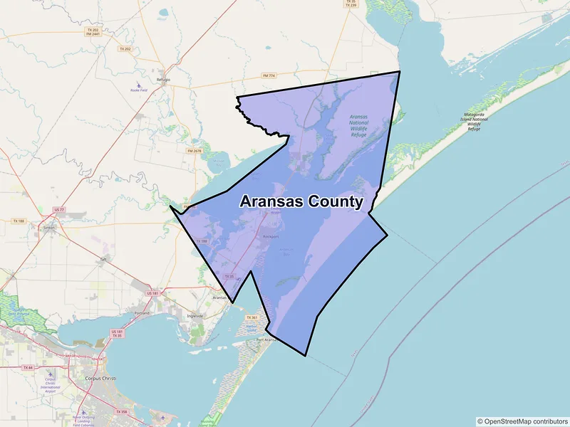 Map of Aransas County, Texas and ZIP codes