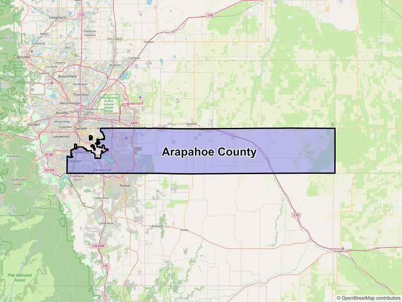 Map of Arapahoe County, Colorado and ZIP codes