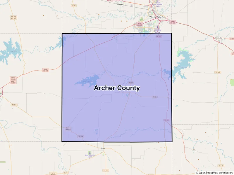 Map of Archer County, Texas and ZIP codes