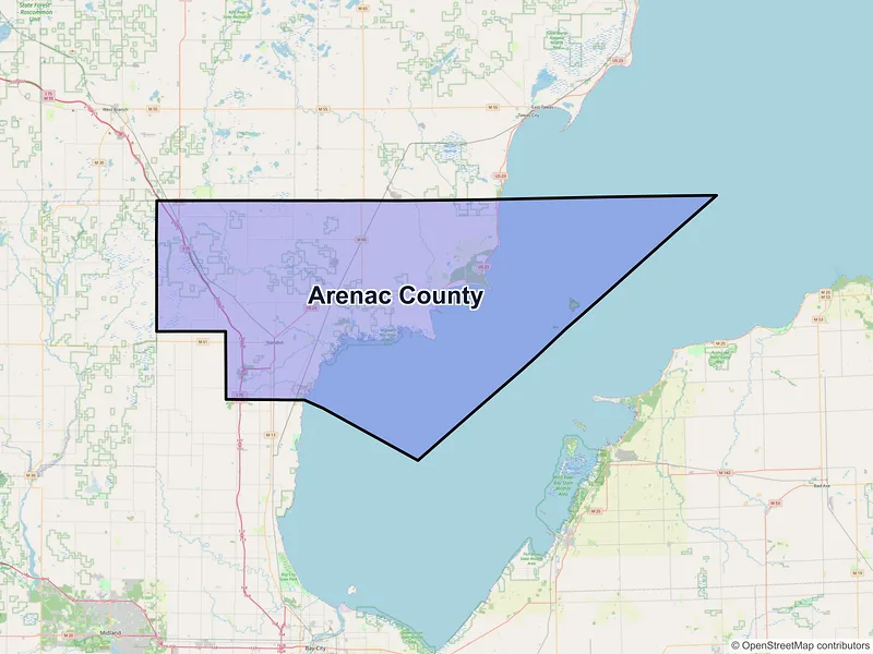 Map of Arenac County, Michigan and ZIP codes