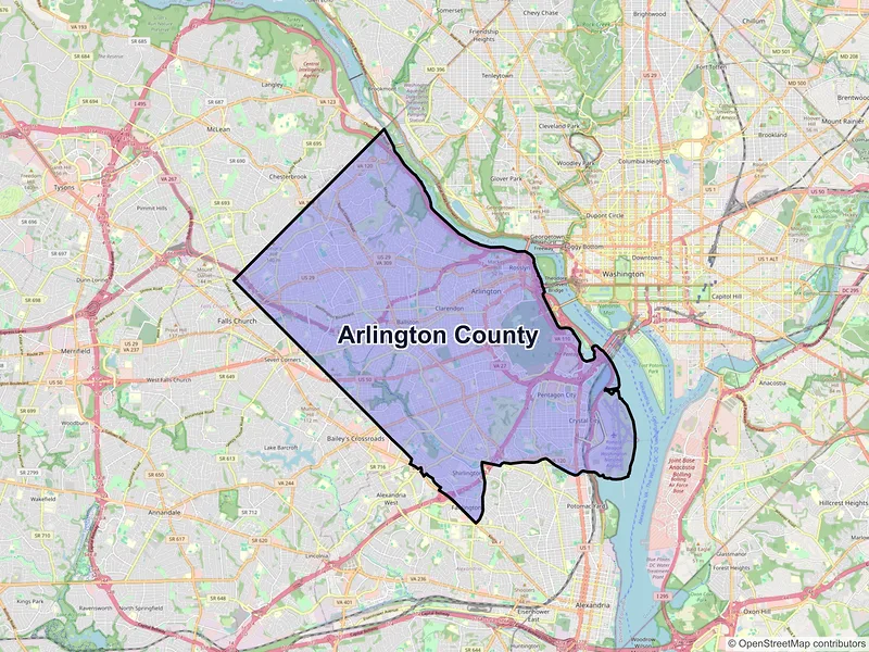 Map of Arlington County, Virginia and ZIP codes
