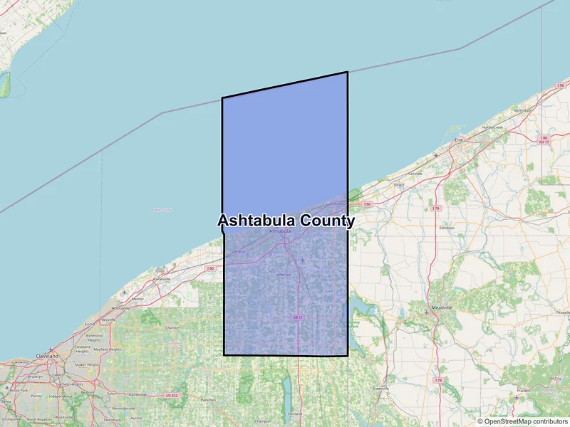 Map of Ashtabula County, Ohio and ZIP codes