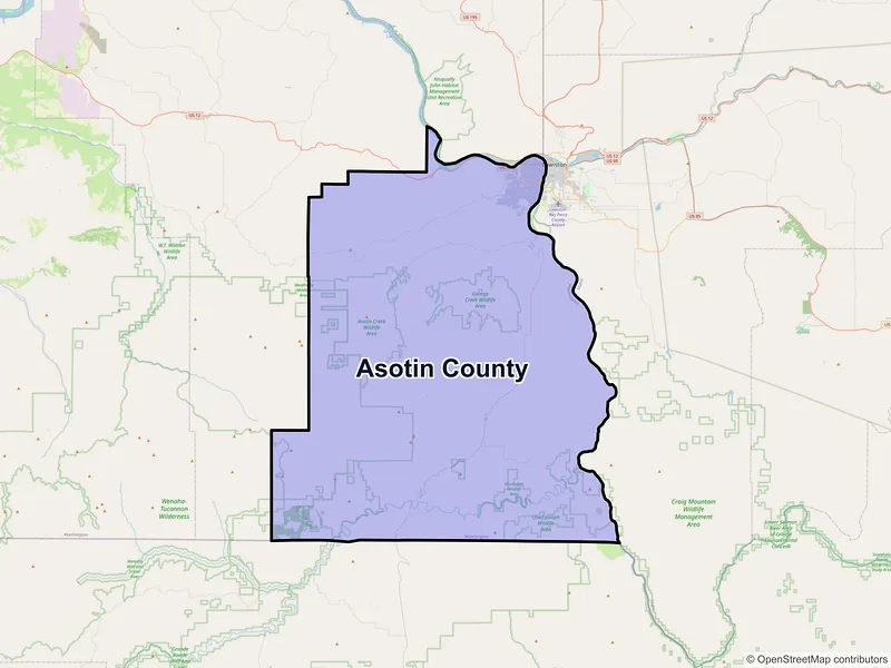 Map of Asotin County, Washington and ZIP codes