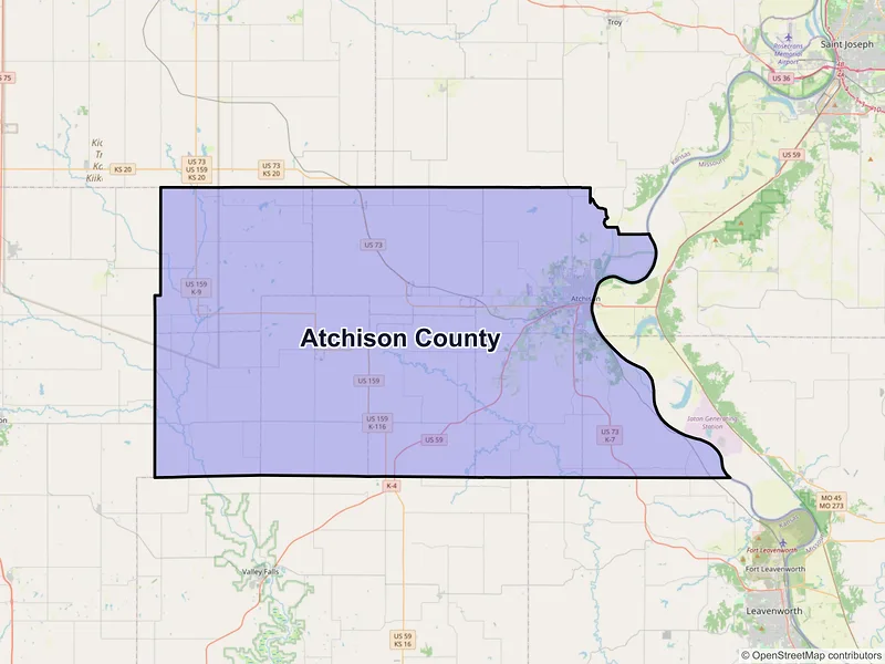 Map of Atchison County, Kansas and ZIP codes