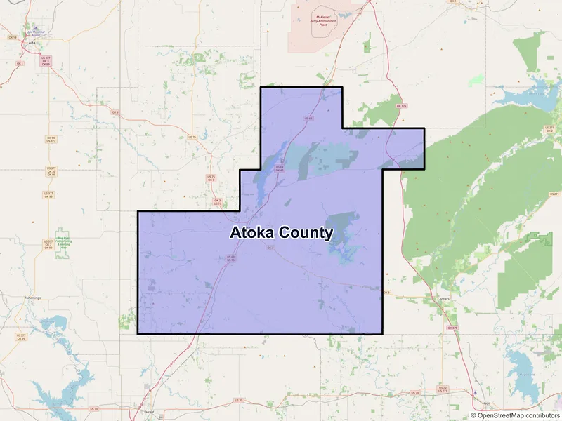 Map of Atoka County, Oklahoma and ZIP codes