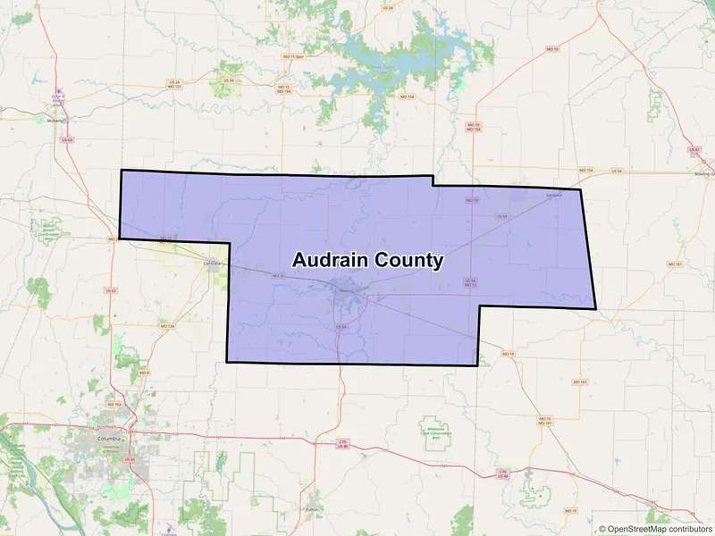 Map of Audrain County, Missouri and ZIP codes