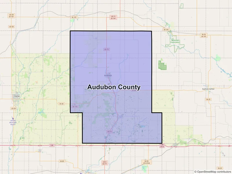 Map of Audubon County, Iowa and ZIP codes