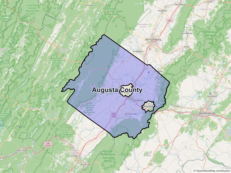 Map of Augusta County, Virginia and ZIP codes