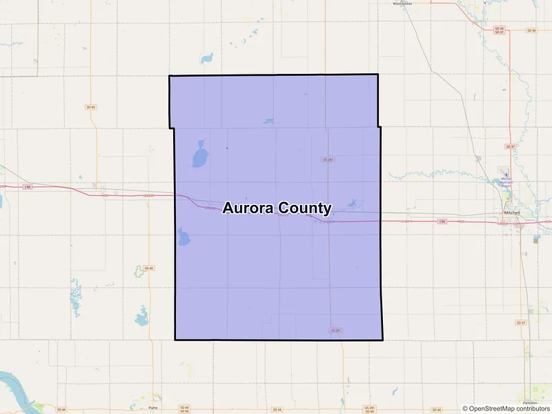 Map of Aurora County, South Dakota and ZIP codes
