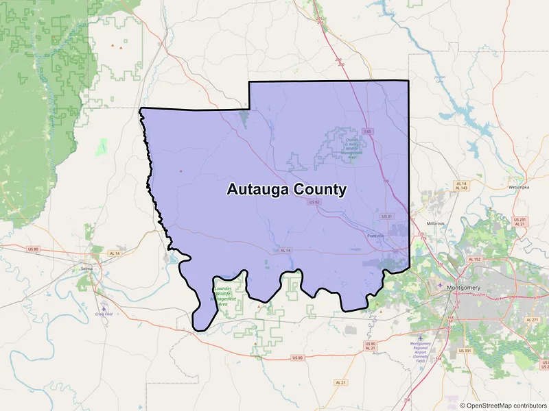 Map of Autauga County, Alabama and ZIP codes