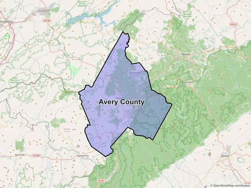 Map of Avery County, North Carolina and ZIP codes