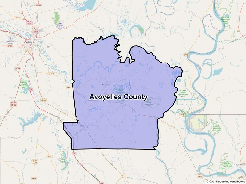 Map of Avoyelles County, Louisiana and ZIP codes