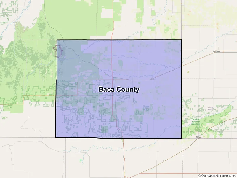 Map of Baca County, Colorado and ZIP codes