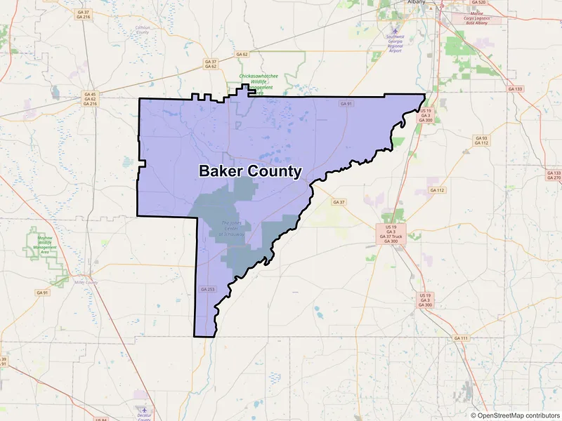 Map of Baker County, Georgia and ZIP codes