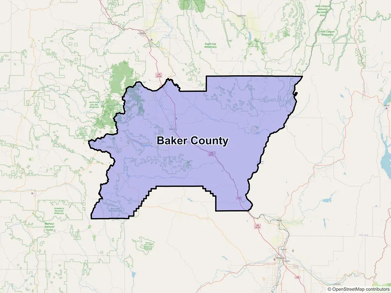 Map of Baker County, Oregon and ZIP codes