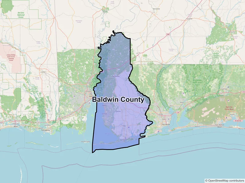 Map of Baldwin County, Alabama and ZIP codes