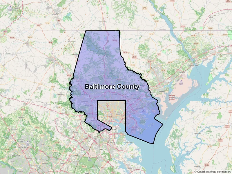 Map of Baltimore County, Maryland and ZIP codes
