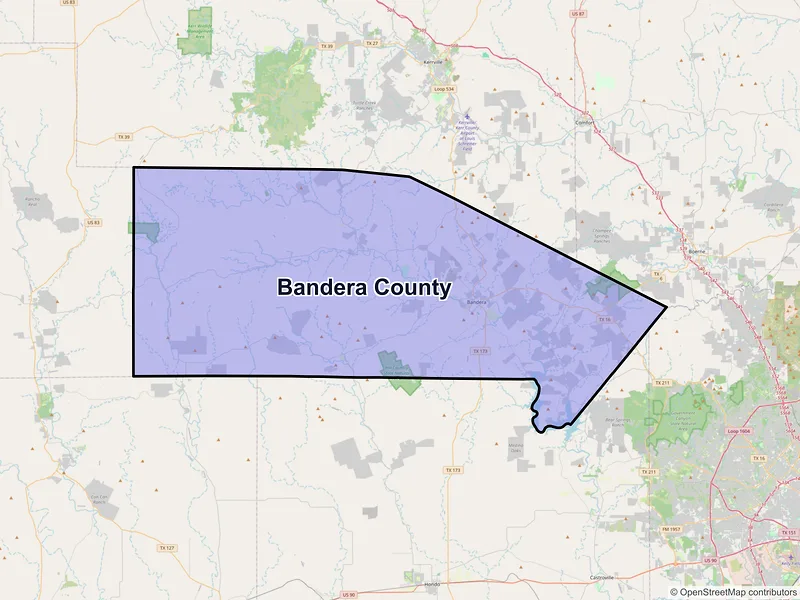 Map of Bandera County, Texas and ZIP codes