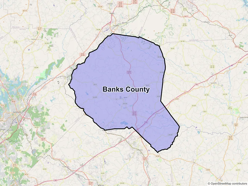 Map of Banks County, Georgia and ZIP codes