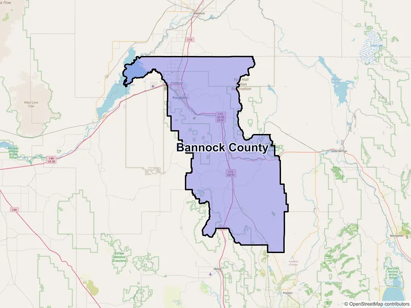 Map of Bannock County, Idaho and ZIP codes