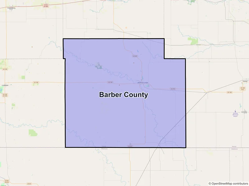 Map of Barber County, Kansas and ZIP codes