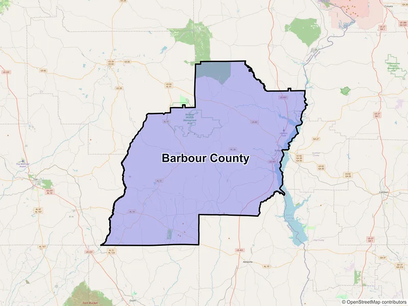 Map of Barbour County, Alabama and ZIP codes