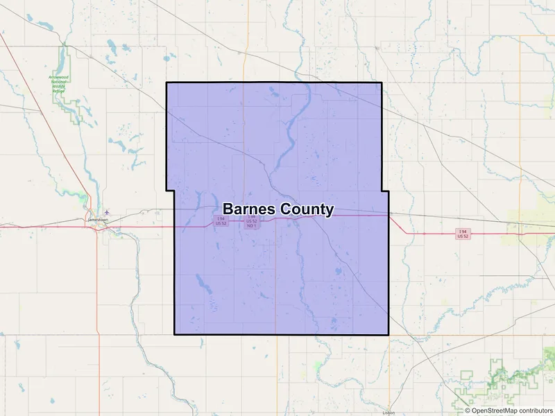 Map of Barnes County, North Dakota and ZIP codes