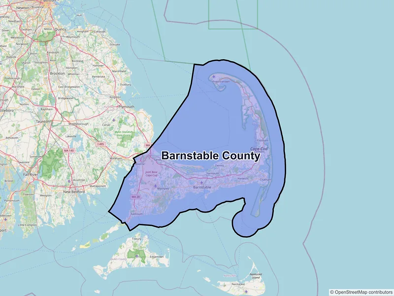 Map of Barnstable County, Massachusetts and ZIP codes