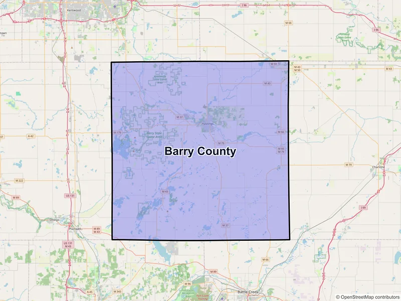 Map of Barry County, Michigan and ZIP codes