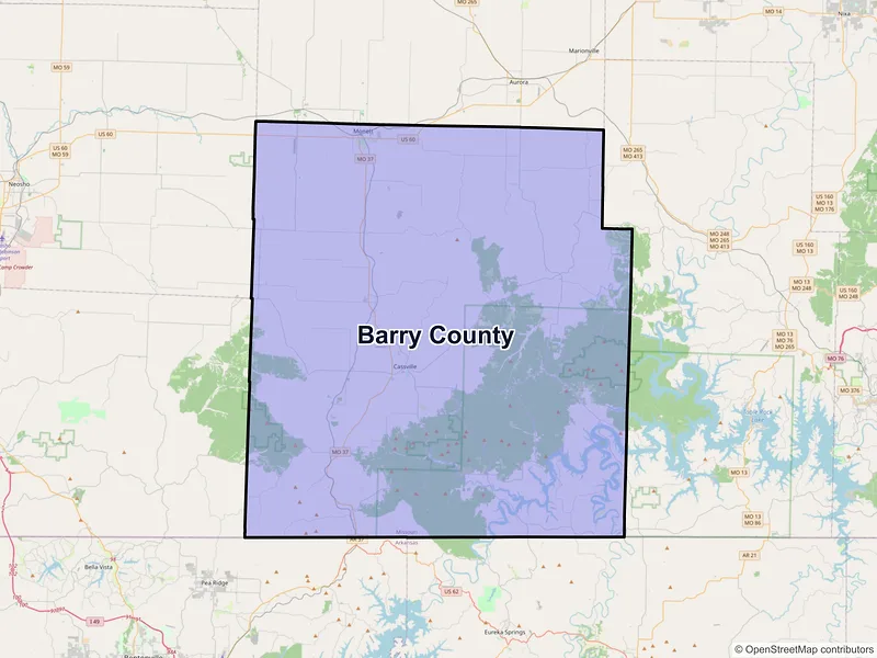Map of Barry County, Missouri and ZIP codes