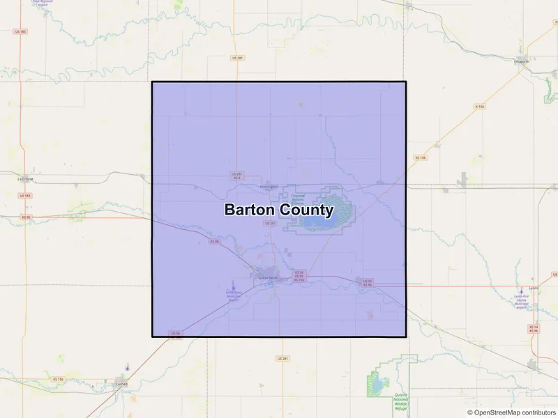 Map of Barton County, Kansas and ZIP codes
