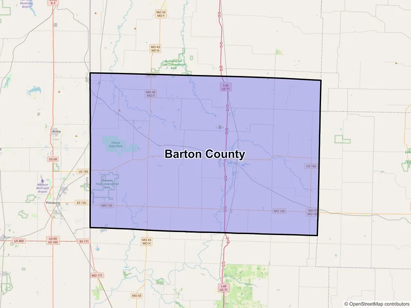 Map of Barton County, Missouri and ZIP codes