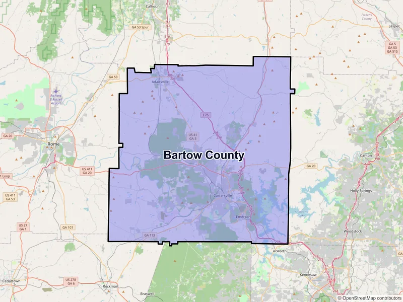 Map of Bartow County, Georgia and ZIP codes