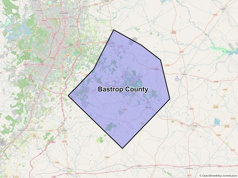 Map of Bastrop County, Texas and ZIP codes