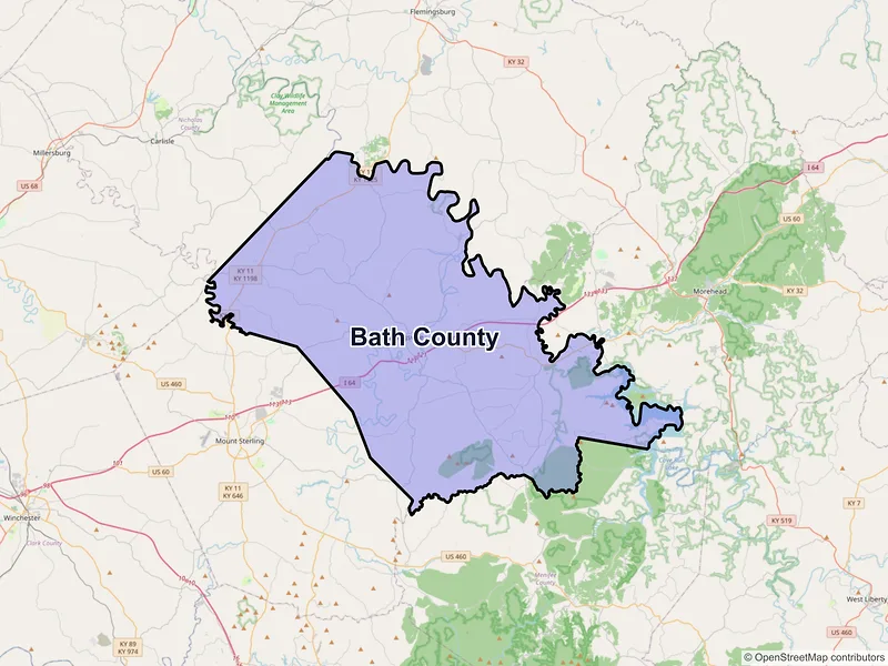Map of Bath County, Kentucky and ZIP codes