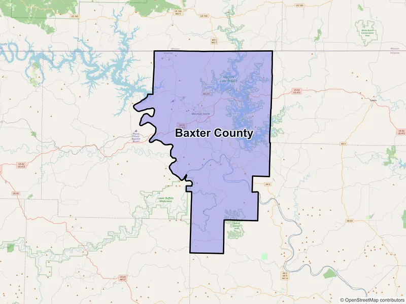Map of Baxter County, Arkansas and ZIP codes