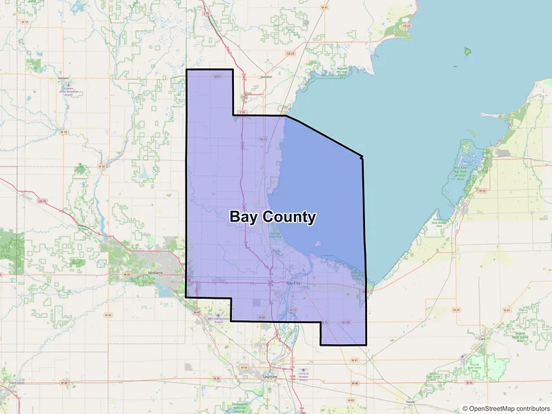 Map of Bay County, Michigan and ZIP codes