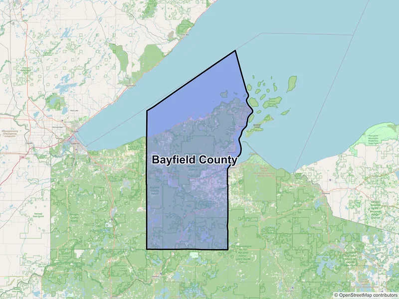 Map of Bayfield County, Wisconsin and ZIP codes