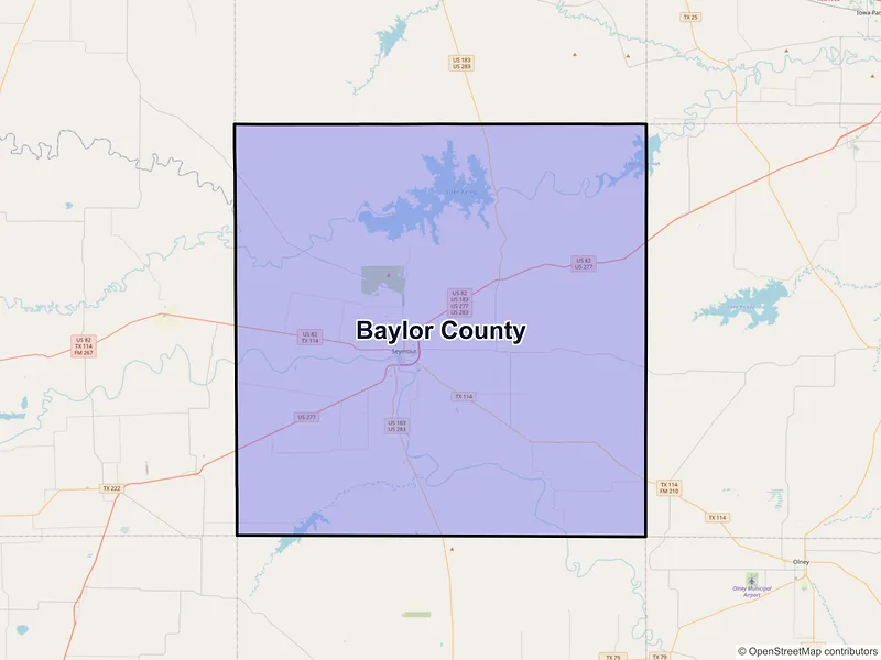 Map of Baylor County, Texas and ZIP codes
