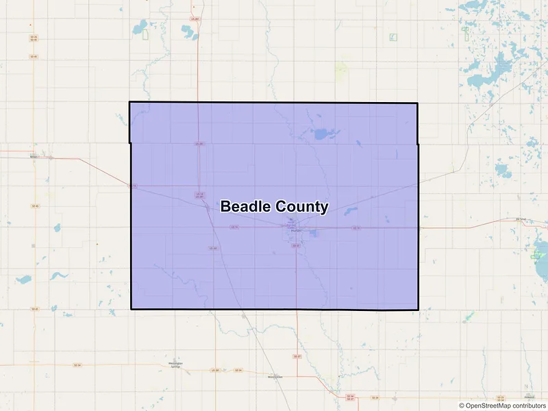 Map of Beadle County, South Dakota and ZIP codes