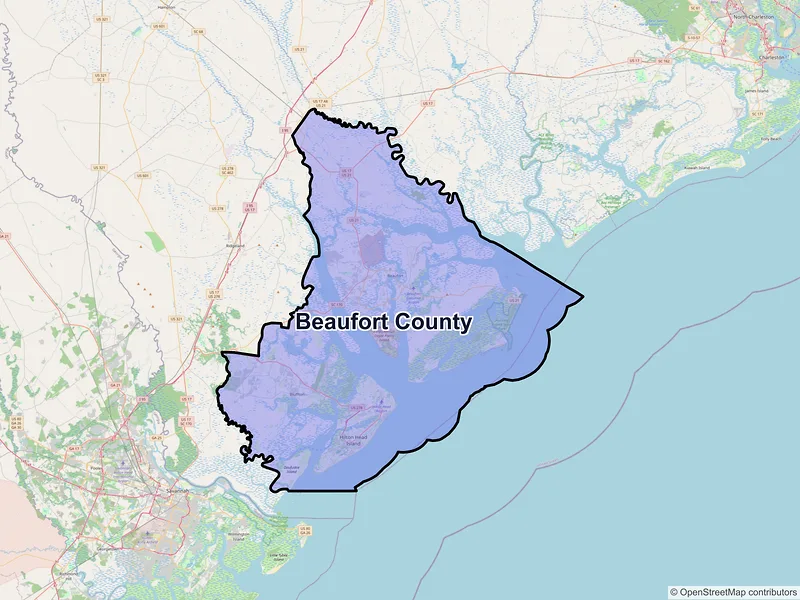 Map of Beaufort County, South Carolina and ZIP codes