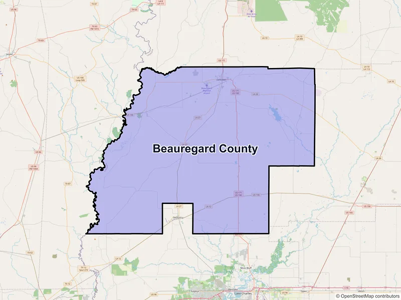 Map of Beauregard County, Louisiana and ZIP codes
