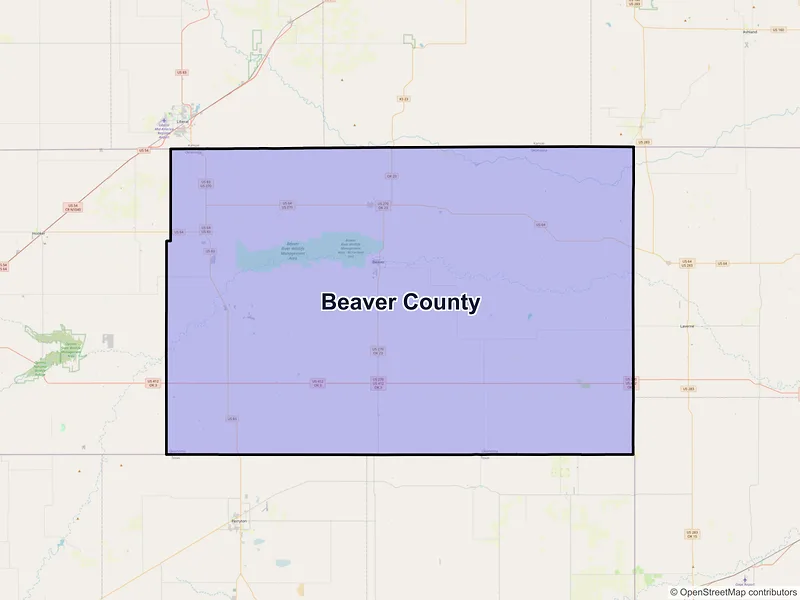 Map of Beaver County, Oklahoma and ZIP codes